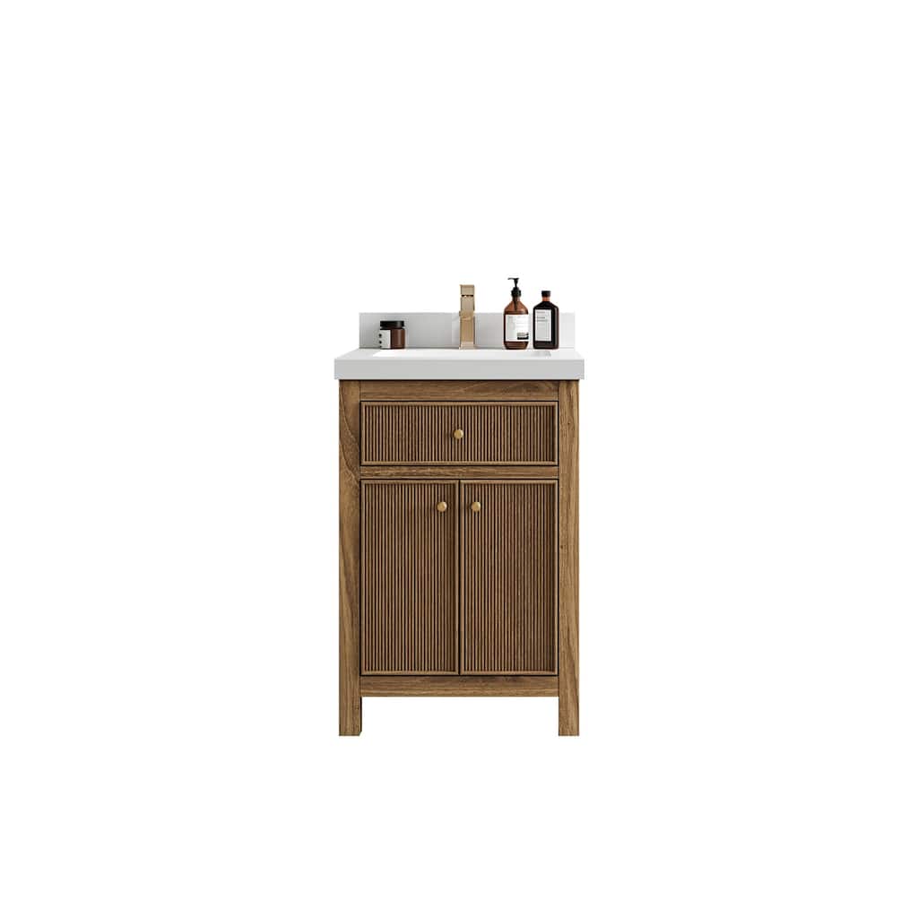 Willow Collections 24 x 22 Sonoma Teak Wood Single Bowl Sink Bathroom Vanity in Golden Teak with Countertop