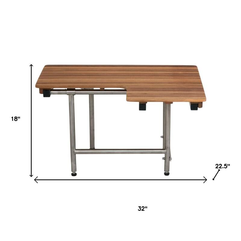 18" X 32" Brown Teak Rectangular Shower Bench With Legs