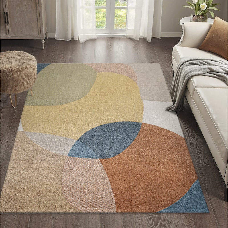 JONATHAN Y Riley Geometric Kids & Novelty Machine-Washable Multi Area Rug