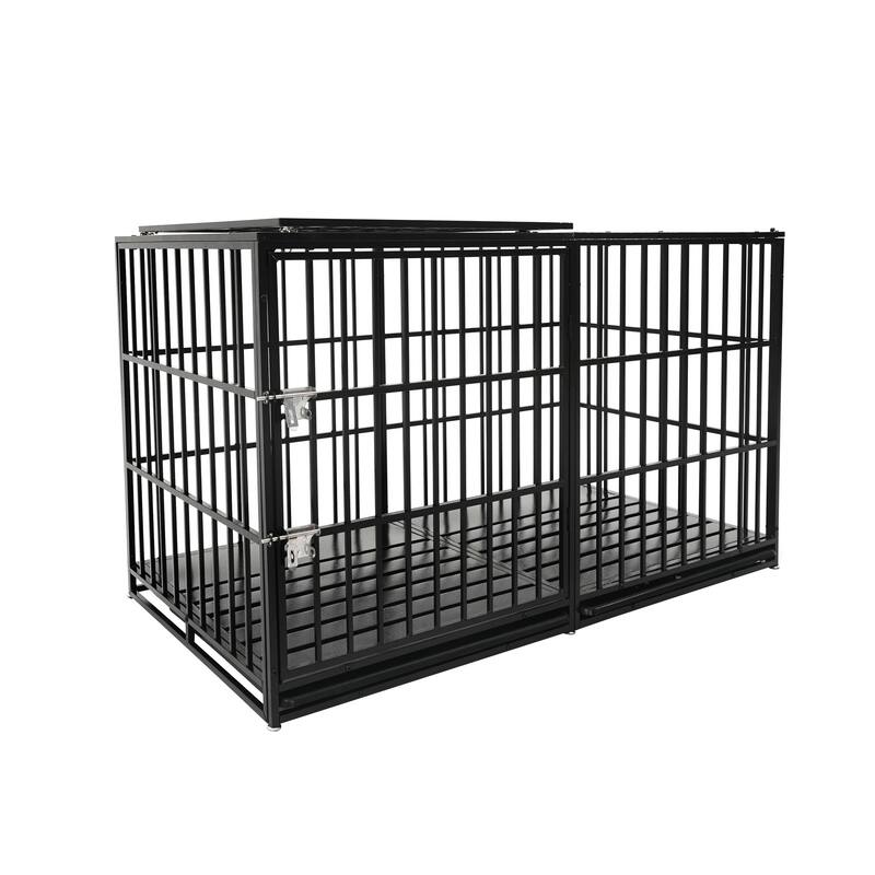Extra Large Heavy Duty Dog Crate, Steel Escape Proof Kennel for Large Dogs, Double Door Impact Dog Crates with Removable Tray