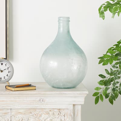 Clear Recycled Glass Handmade Round Frosted Spanish Bottle Decorative Vase