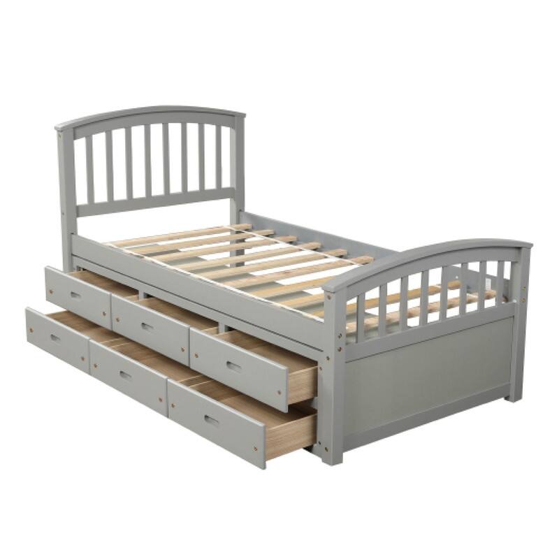 Drawers storage bed Gray twin bed Solid Wood bed platform