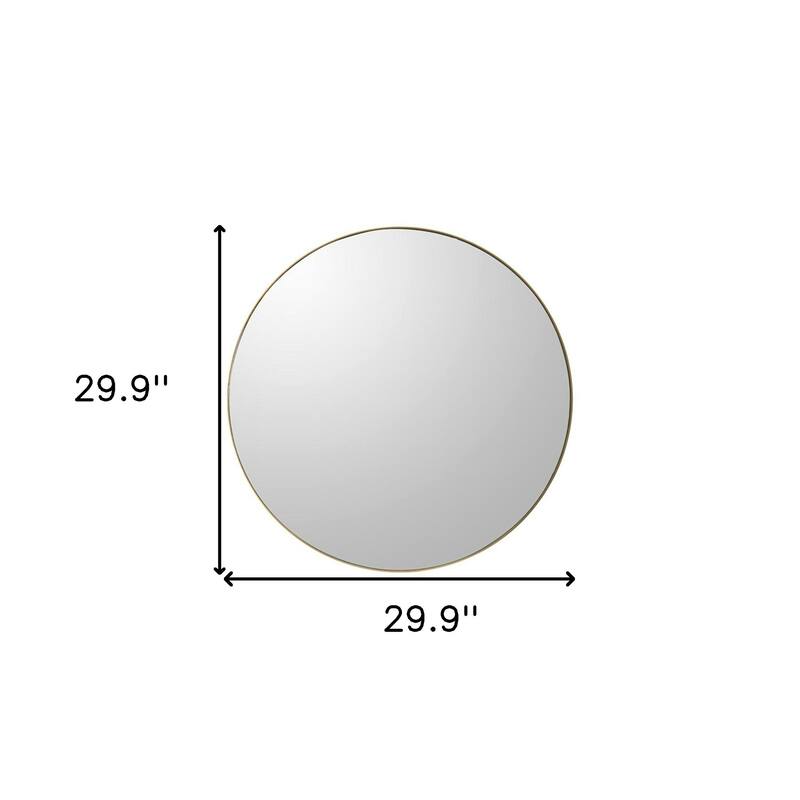 HomeRoots 30" Gold Round Wood Framed Accent Mirror - 29.9' X '29.9' X '1