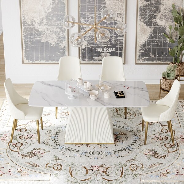 Modern Dining Table Sintered Stone Rectangle Kitchen Table With Square Pedestal Bed Bath Beyond 38428326