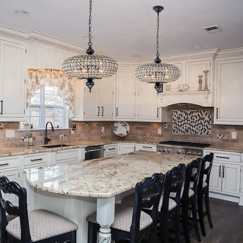 Retro French 4/5-Light Antique Brass Globe Crystal Chandelier for Living/Dining Room