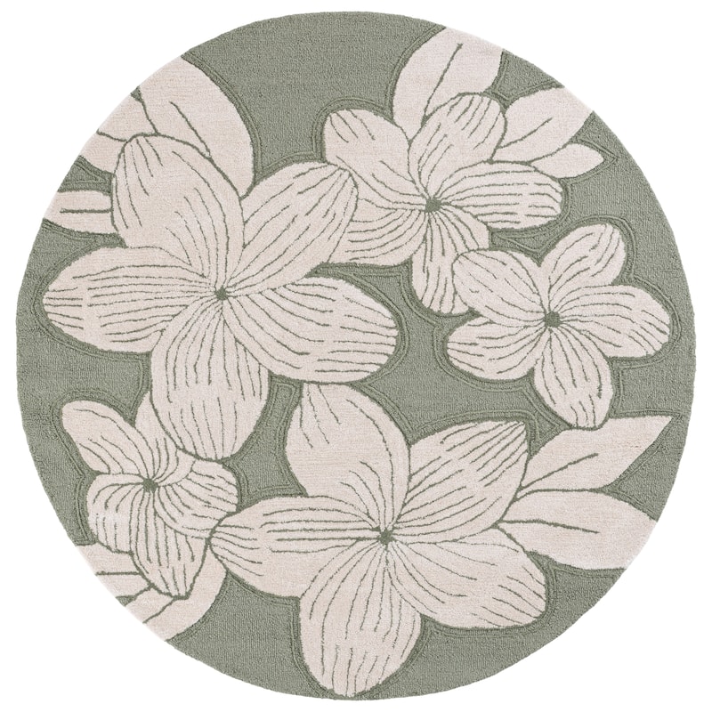 SAFAVIEH Handmade Glamour Odetta Floral Wool Rug - 6' Round - Sage Green/Ivory