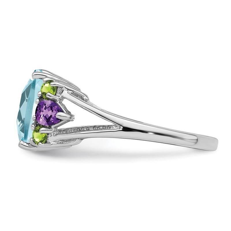 Curata 925 Sterling Silver Light Swiss Blue Topaz Amethyst and Peridot Ring