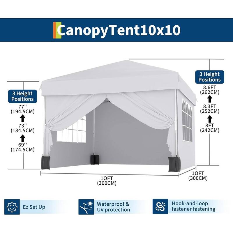 Instant Setup Portable Outdoor 10x10 Pop Up Canopy Tent with 4 Waterproof Sidewalls