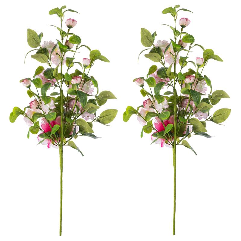 Glitzhome 28"H Set of 2 Pink Hydrangea, Peony & Cherry Pick