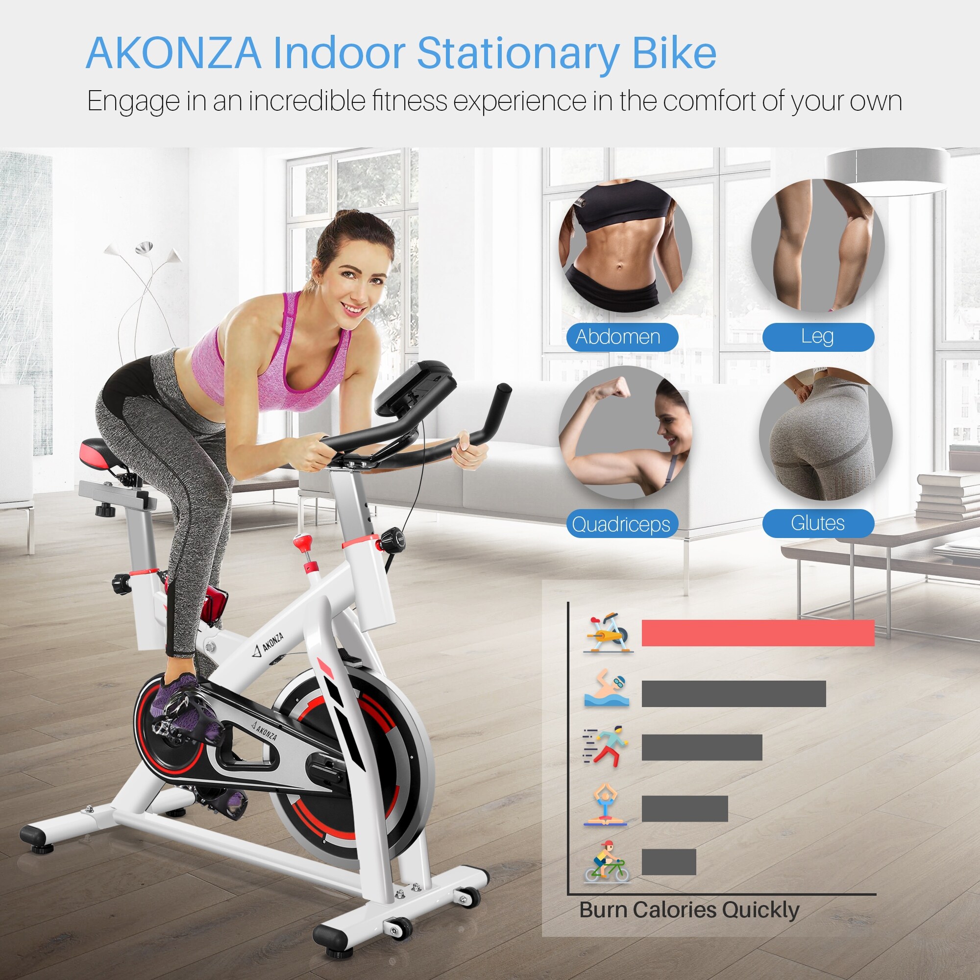 AKONZA Stationary Bike w/ Water Bottle Holder Cardio