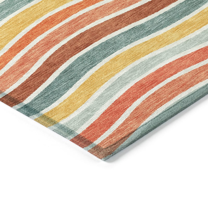 Machine Washable Indoor/ Outdoor Contemporary Stripe Chantille Rug