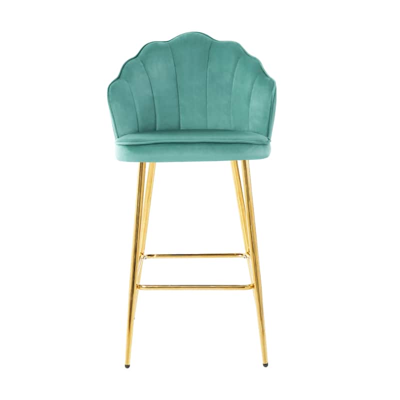 Shell Shape Velvet Bar Chair,Gold-Plated Metal Chair Legs, Suitable For Coffee Shop, Bar, Restaurant (Set Of 2)