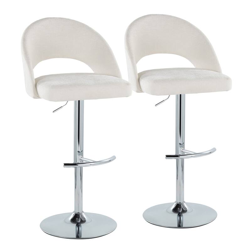 Renee Adjustable Barstool - Set of 2 - Cream Fabric/Chrome Finish