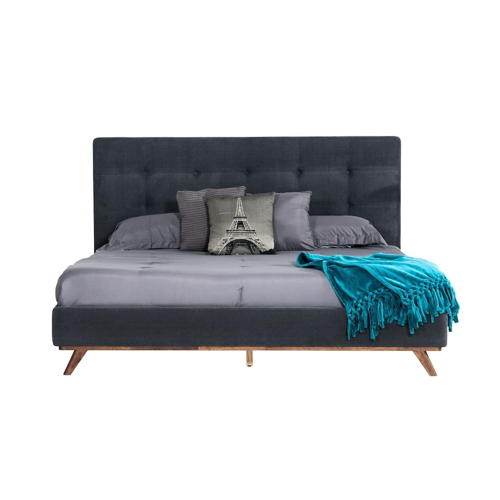 Modrest Addison Mid-Century Modern Grey Fabric & Walnut Bed