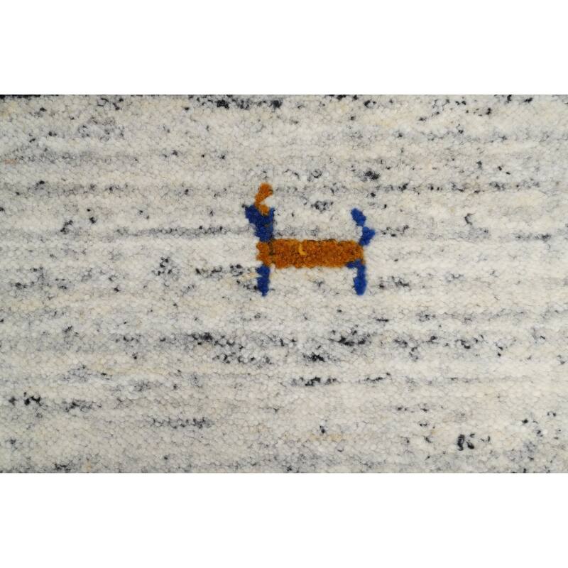 Hand Knotted Oriental 100% Wool Carpet Tribal Animal Pictorial Beige & Ivories Gabbeh Area Rug - 7' 7'' X 5' 3''