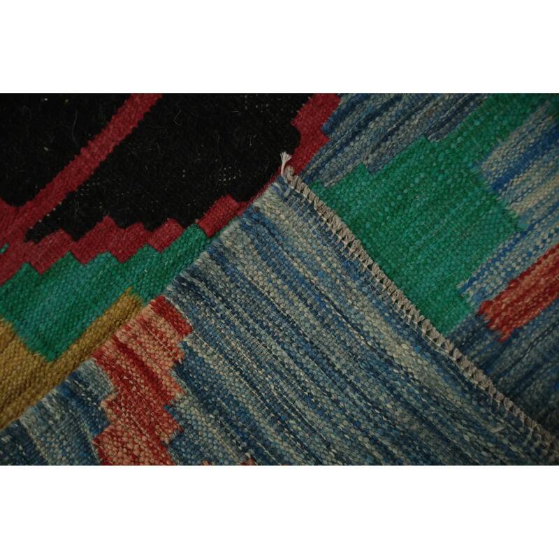 Hand Woven Oriental 100% Wool Carpet Southwestern Modern Navy Blue & Blues Kilim Area Rug - 7' 9'' X 4' 11''