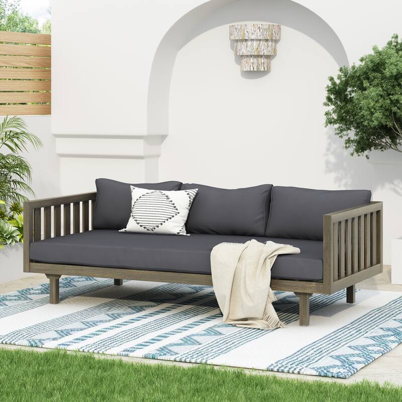 Acacia Wood Daybed Slat Panel Design Water Resistant Cushions Outdoor Patio - Dark Gray