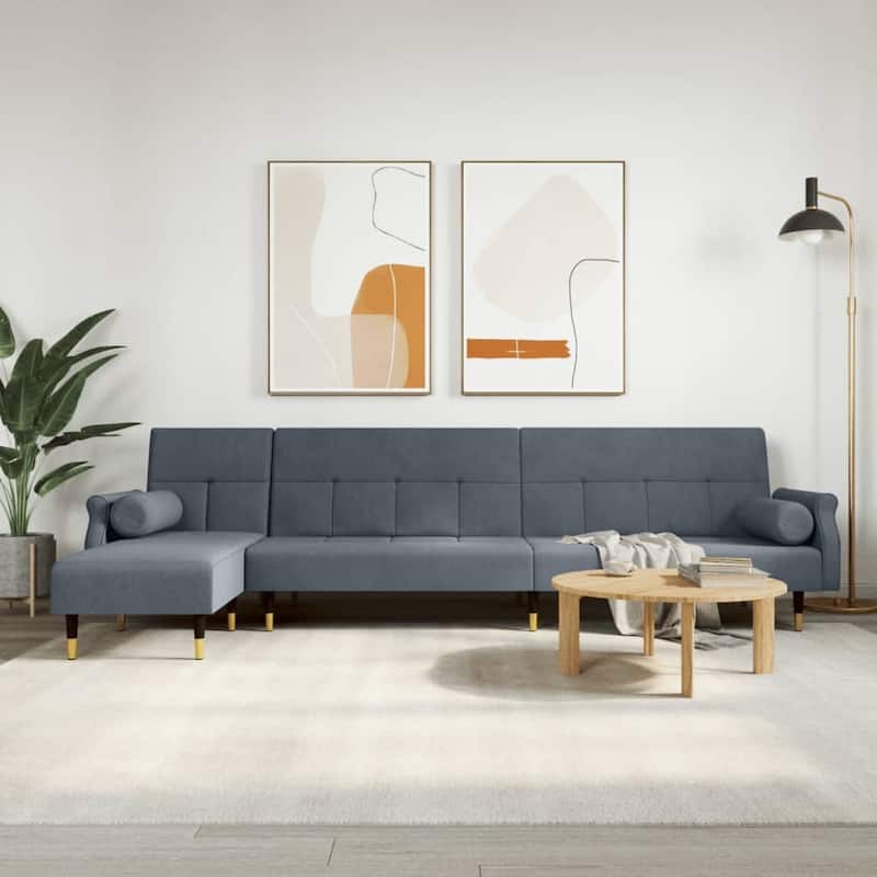 vidaXL L-shaped Sofa Bed Black/Dark Gray 106.7"x55.1"x27.6" Velvet - 106.7" x 55.1" x 27.6" - Dark gray
