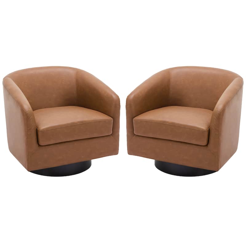Modern Round Swivel Accent Chair Set of 2 Barrel Chair for Living Room