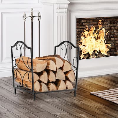 17'' Firewood Rack Decorative Steel Firewood Storage Log Holder