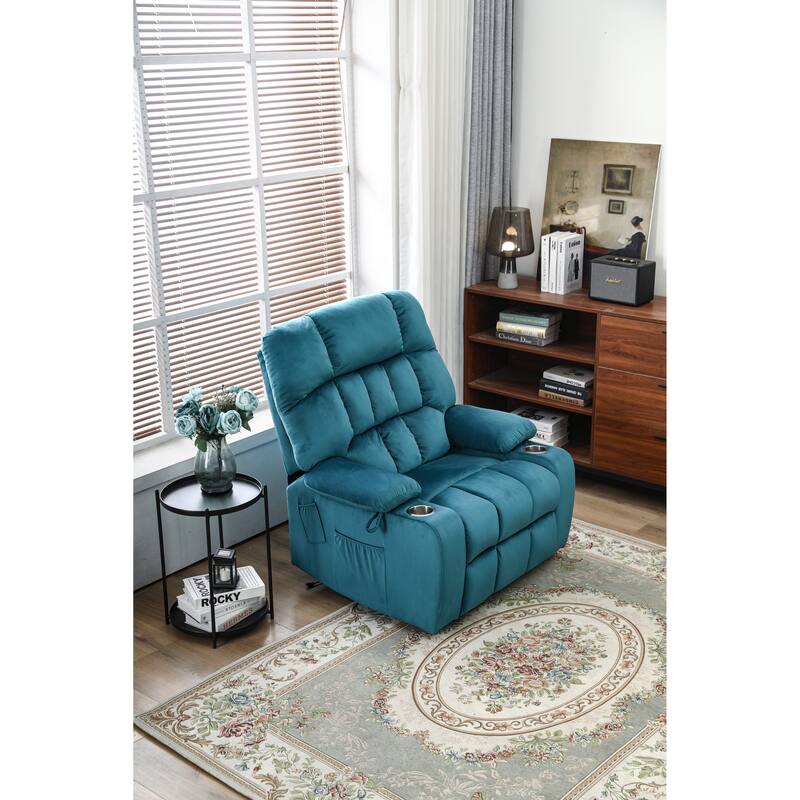 Power Lift Recliner Chair with Heat & Massage, High Density Foam Electric Sofa, Lounge Chair with Side Pockets & Cup Holders