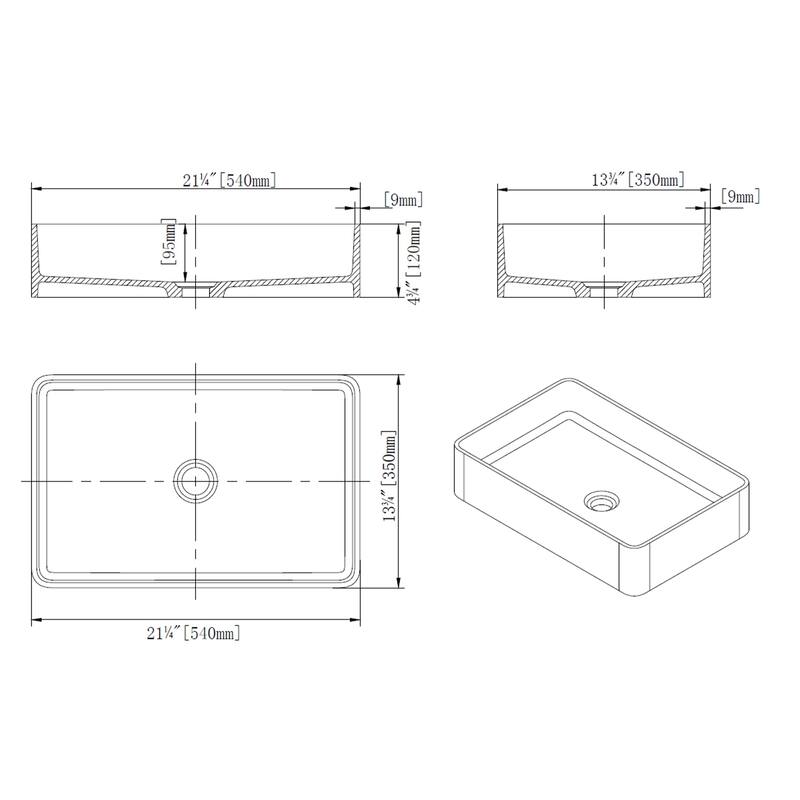 Matte White Bathroom Countertop Sink Solid Surface Vessel Basin 21.5