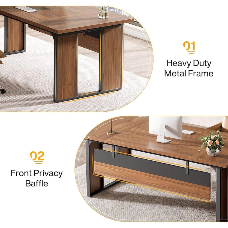 63-Inch L-Shaped Executive Desk with 47-Inch File Cabinet