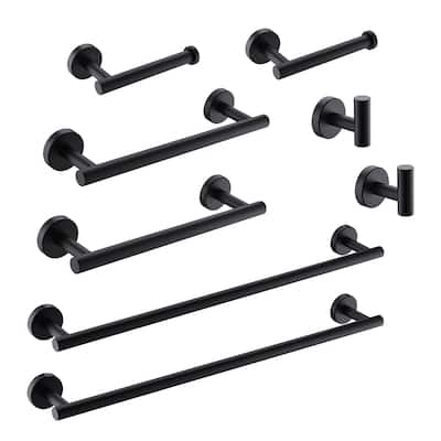 Matte Black 8-Piece Stainless Steel Wall Mounted Bathroom Hardware Set