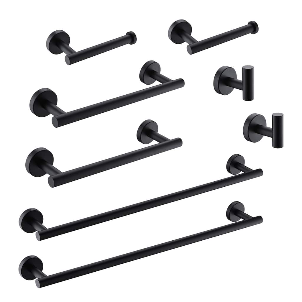 Matte Black 8-Piece Stainless Steel Wall Mounted Bathroom Hardware Set