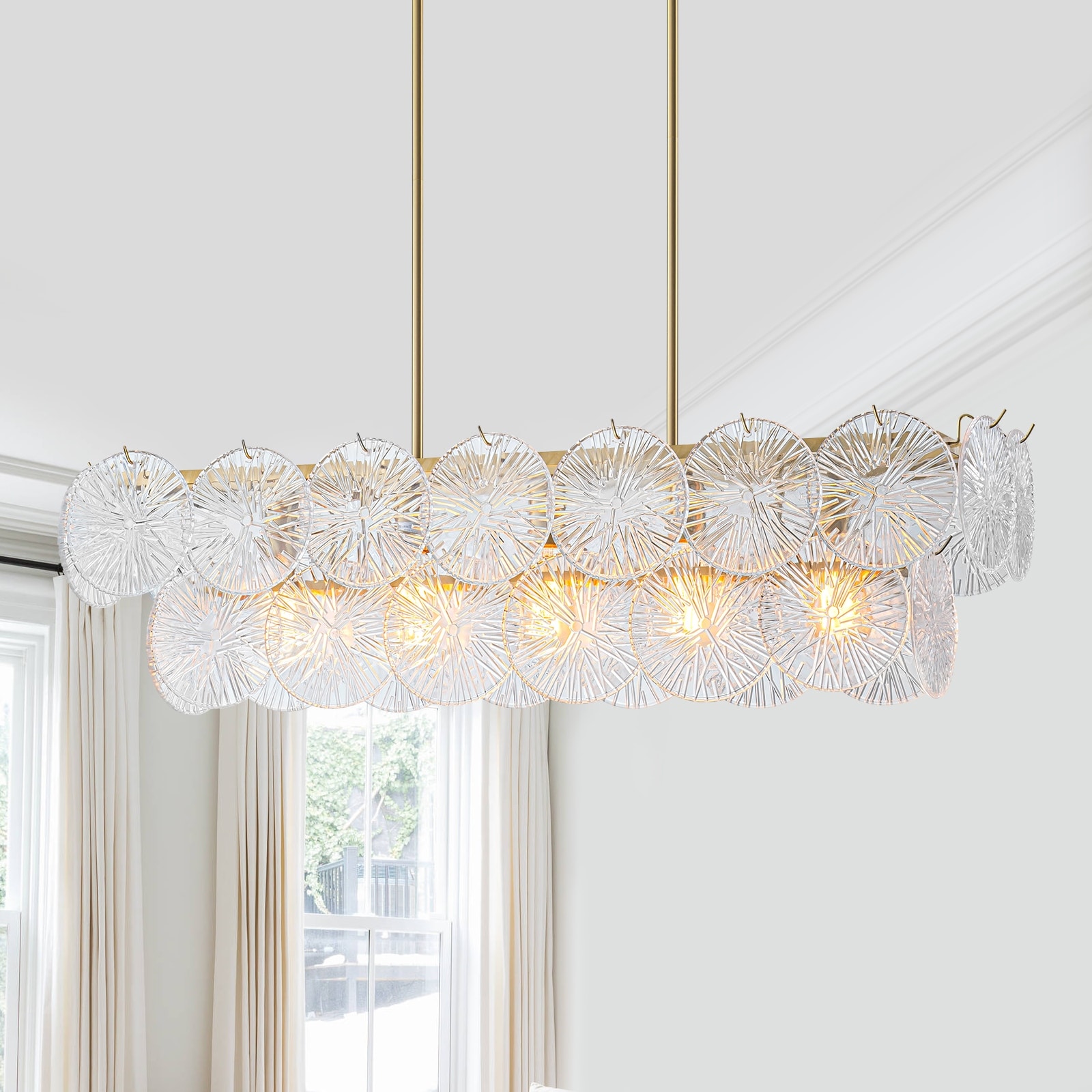 5-Light Modern Linear Chandelier with Sunflower Glass Petals - W38.43-in