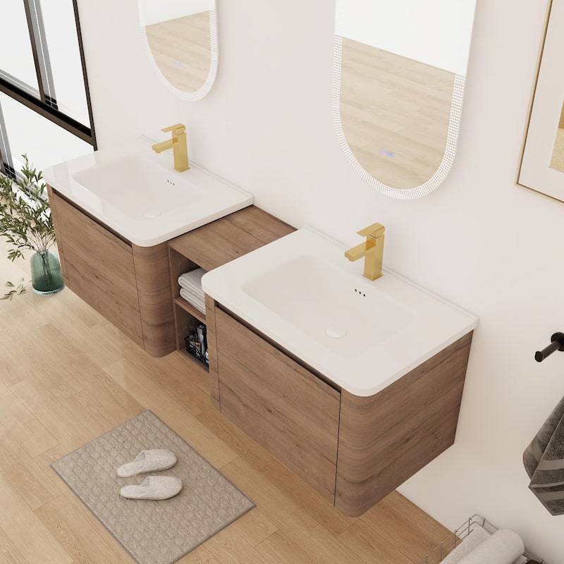 Bathroom Vanity With Sink In 24/28/36/40/60/68 Inch, Floating Bathroom Vanity With Soft Close Door