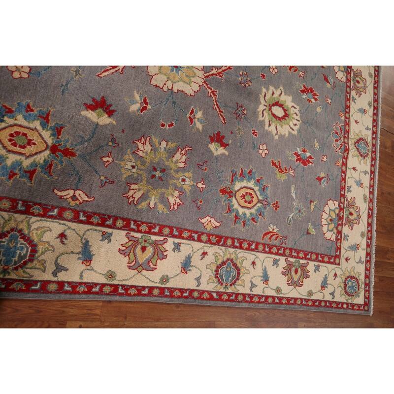 Gray Floral Oushak Oriental Area Rug Hand-Knotted Wool Carpet - 6'0" x 8'11"