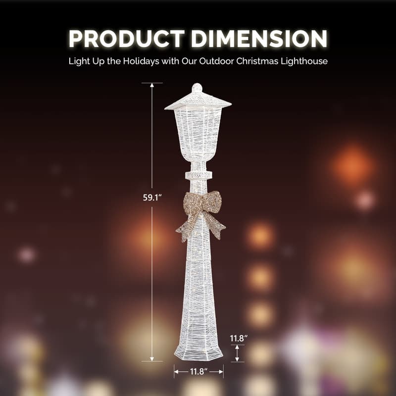 5FT Lighted Lamp Post, Pre-lit Holiday Decor with 110 Warm White LED Lights for Xmas Outdoor Decor Lighted Holiday Displays