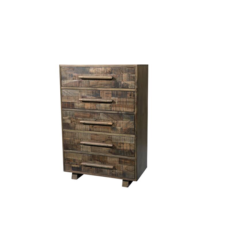 Solid Wood Bedroom Chest with 5 Drawers - Dark Brown