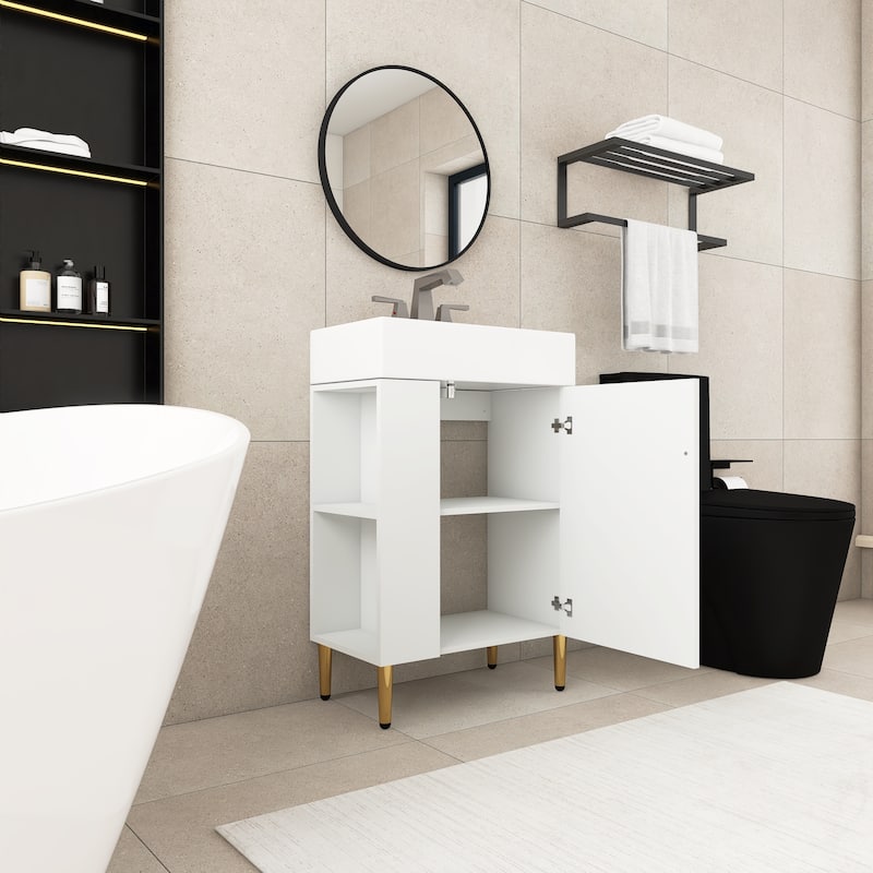 21.6 in. Freestanding Bath Vanity in White with White Ceramic Top