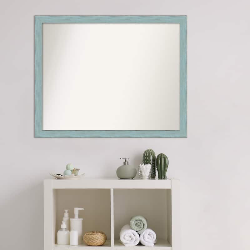 Non-Beveled Wood Bathroom Wall Mirror - Sky Blue Rustic Frame