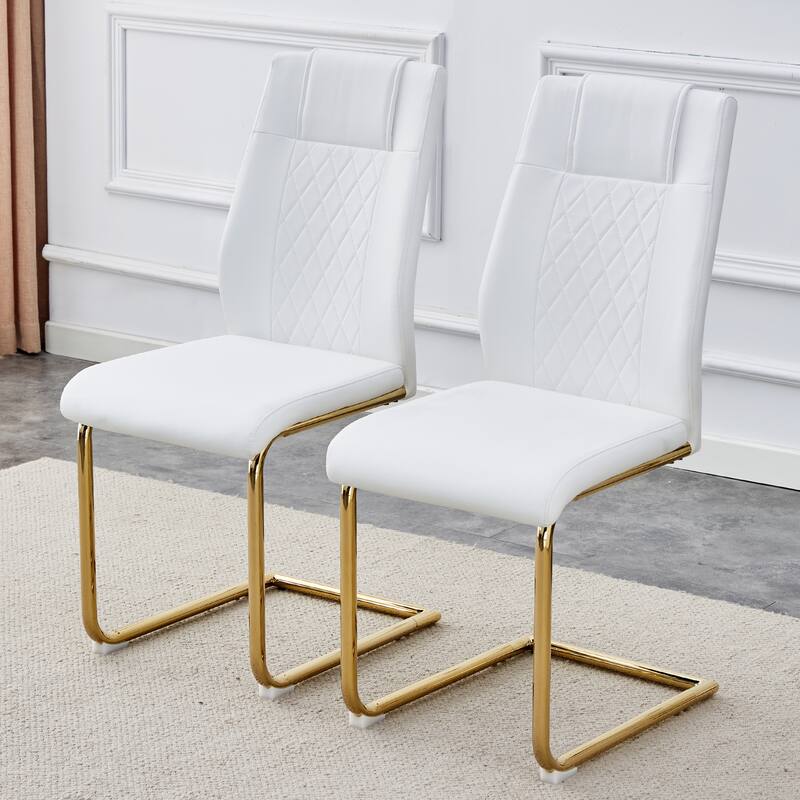 Modern dining room chairs, and golden leg cushioned chairs made of artificial leather, suitable for kitchens Set of 6 pieces
