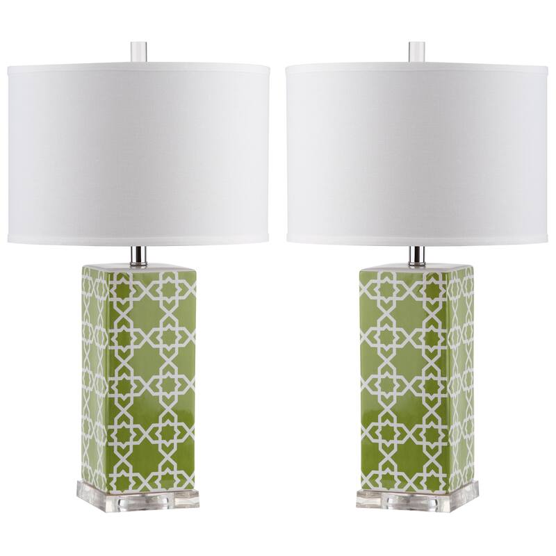 SAFAVIEH Lighting Nichelle 27-inch Navy Quatrefoil Table Lamp (Set of 2) - 15Wx15Dx27H