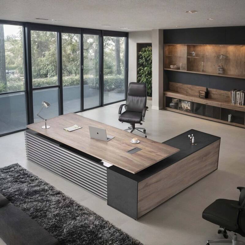 Adjustable Height Executive L Shaped Standing Desk w/ Cable Box Drawers Cabinets Outlet