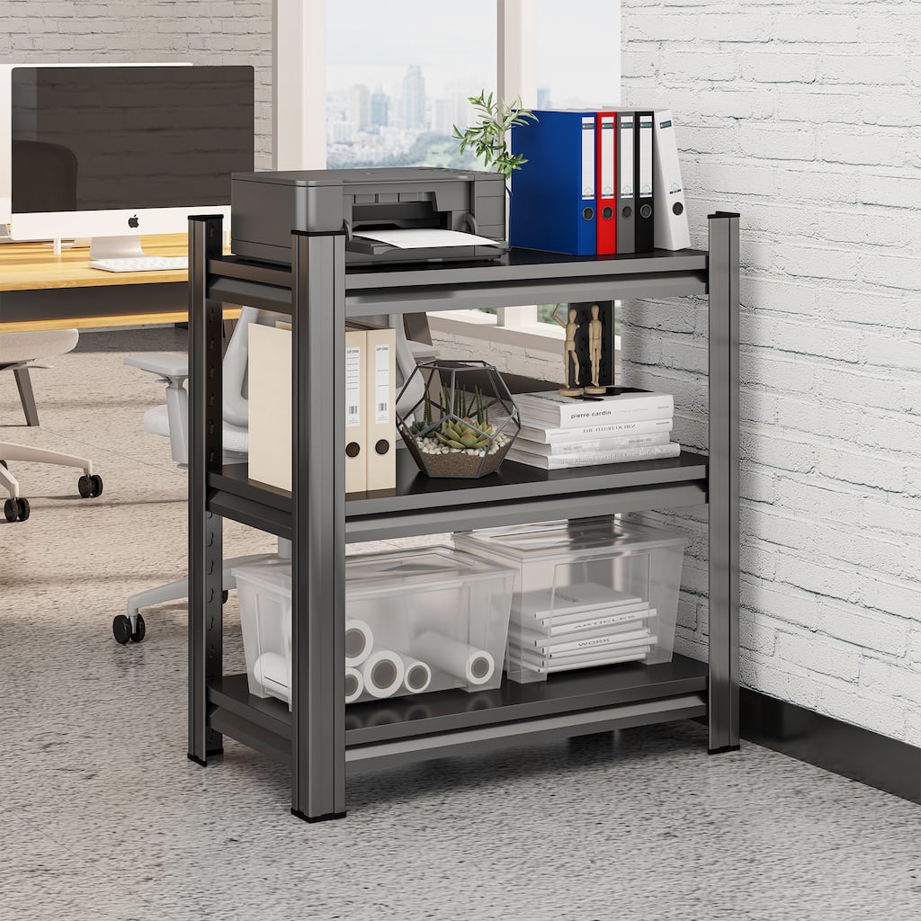 3 Tier Metal Shelf, 31.50 Inch High Freestanding Shelf, Adjustable Divider Unit, Black, Need to Assemble