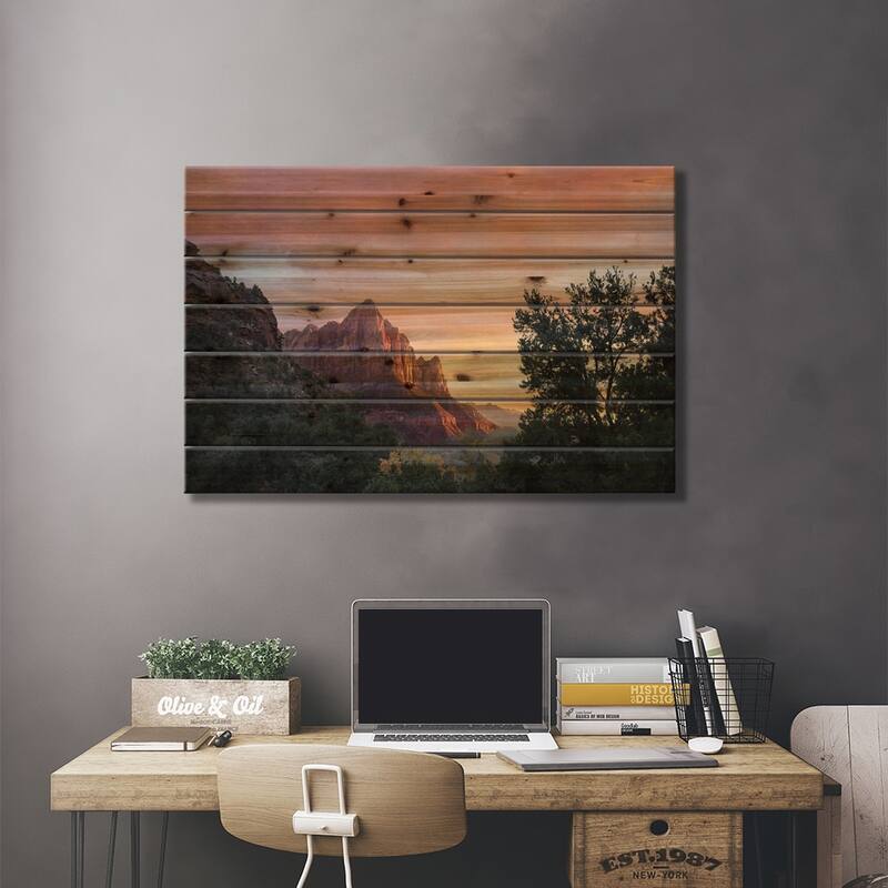 The Watchman, Zion National Park, Utah Print On Wood by Tim Fitzharris - Multi-Color