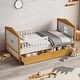 preview thumbnail 3 of 7, White+Walnut Wood House Shape Bed with Two Drawers and Fence for Girls Boys Teens