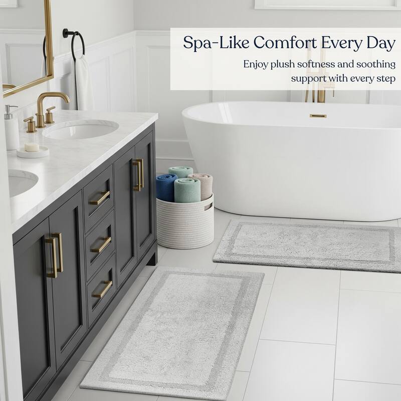 Delara Organic Cotton Reversible Bath Mat, 3000 GSM, GOTS Certified, Ultra-Thick & Super Absorbent, Quick-Drying Bathroom Rug