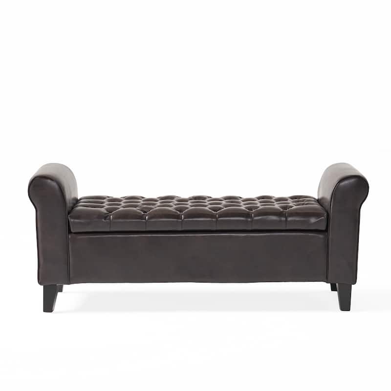 Modern Storage Ottoman Bench Elegantly Rolled Arms,PU
