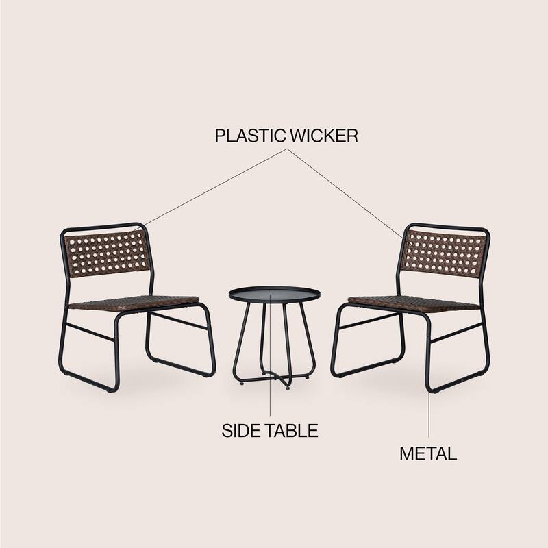 Selby 3-Piece Mid-Century Modern Faux Rattan Conversation Outdoor Patio Set, by JONATHAN Y