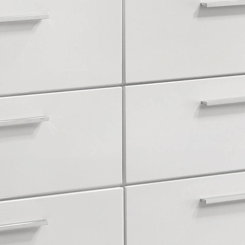 Dema 6 Drawer Wide Dresser, High Gloss White Textured Trim
