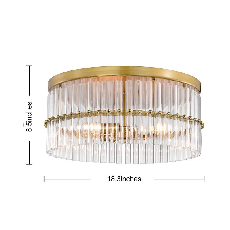 Casandra Brushed Brass 3-light Crystal Glass Bar Round Flush Mount - 18.3 inches in diameter x 8.5 inches H