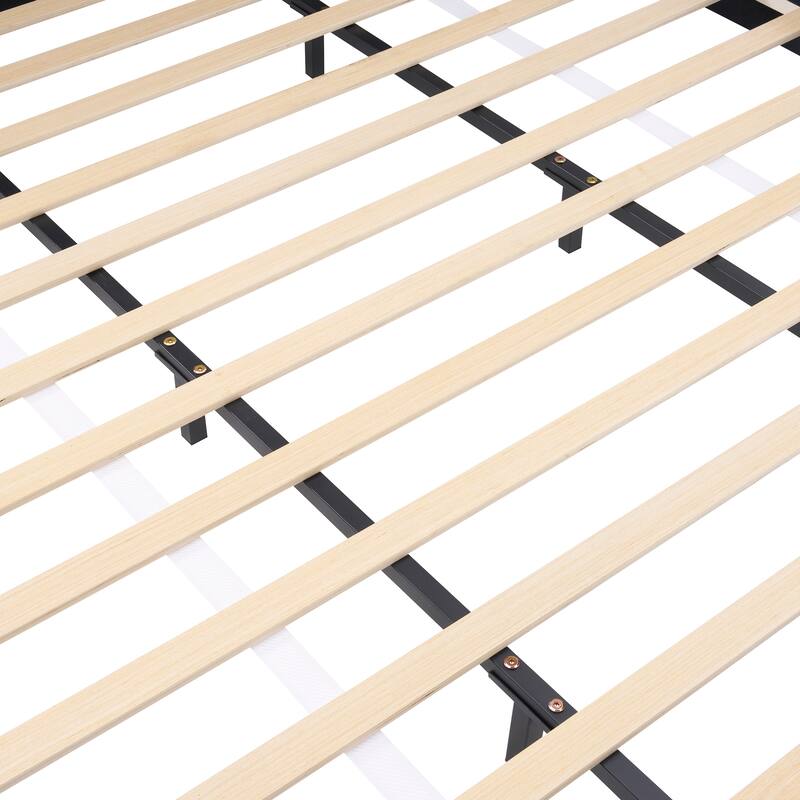 Queen / King Fabric Upholstered Bed with Curved Aesthetic Headboard