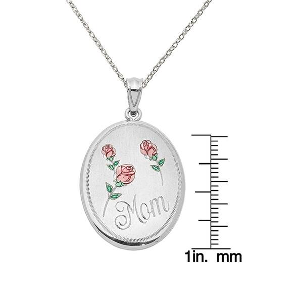 Sterling Silver Brush Polished Pink Enamel Tree Round Locket Charm Pendant Sterling Silver Brush Polished Pink Enamel Tree Round Locket Charm Pendant