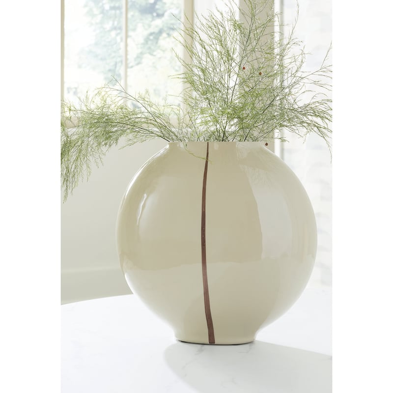 Signature Design by Ashley Sheabourne Cream/Brown Vase - 13.25" W x 7.5" D x 12.5" H